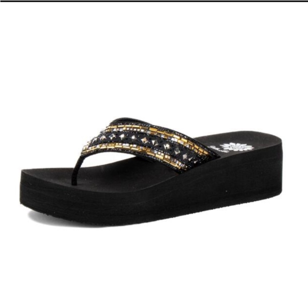 Yellow box PAULA COLOR MULTI MULTI MEDIUM WIDTH FLIP FLOPS NEW FIRM PRICE